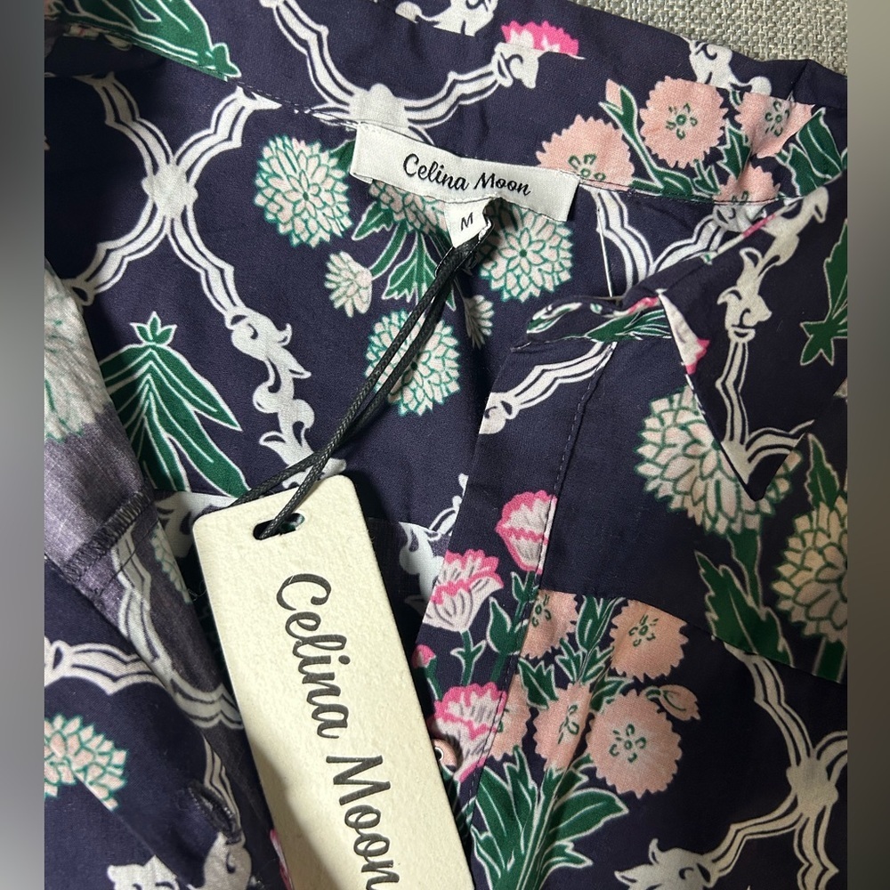 NEW NWT CELINA MOON Navy Tie Waist Floral Maxi Dress 100% Cotton - Picture 7 of 14